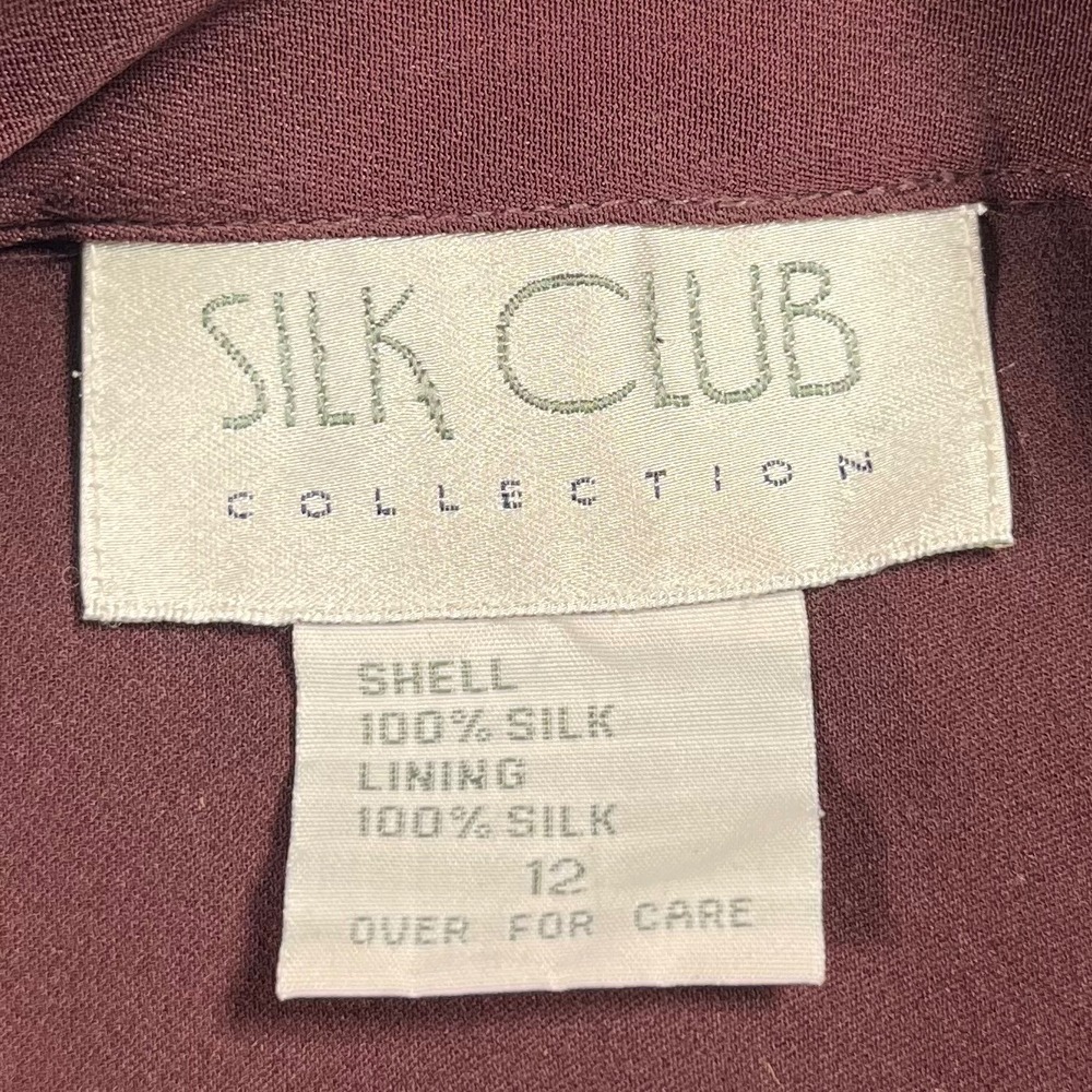 Silk Club Collection Maxi Skirt‎ Women's Burgundy Velvet Trim 100% Silk Size 12 - Picture 3 of 5